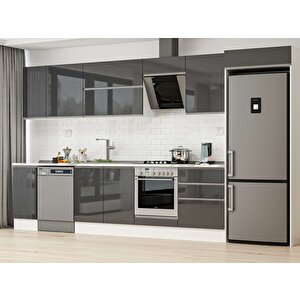 380x222 Cm High Gloss Mutfak Dolabı Beyaz Antrasıt Mb-e80s40s60-2 Antrasit