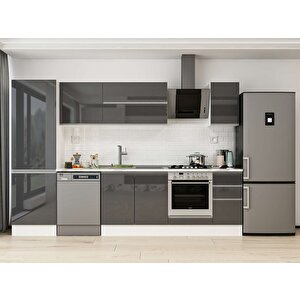 300x210 Cm High Gloss Mdf Mutfak Dolabı Beyaz Antrasıt Mb-e80b60s40-2 Antrasit