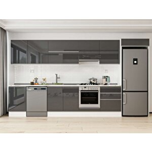400x222 Cm High Gloss Mutfak Dolabı Beyaz Antrasıt Mb-e90s50s60-1 Antrasit