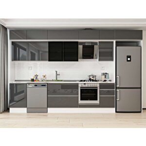 385x240 Cm High Gloss Mdf Mutfak Dolabı Beyaz Antrasıt Mb-e90s50s45-3 Antrasit