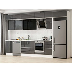 385x240 Cm High Gloss Mdf Mutfak Dolabı Beyaz Antrasıt Mb-e90s50s45-3 Antrasit