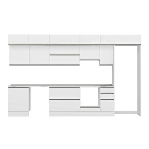 Alvinka 390x240 Cm High Gloss Mutfak Dolabı Beyaz Beyaz Mb-e90s60s40-1