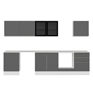 Alvinka 320x210 Cm High Gloss Mdf Mutfak Dolabı Beyaz Antrasıt M-e80s60s60-3