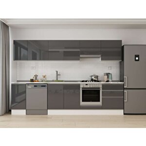 310x210 Cm High Gloss Mdf Mutfak Dolabı Beyaz Antrasıt M-e90s40s60-1 Antrasit