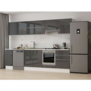 310x210 Cm High Gloss Mdf Mutfak Dolabı Beyaz Antrasıt M-e90s40s60-1 Antrasit