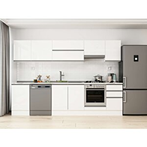305x210 Cm High Gloss Mutfak Dolabı Beyaz Beyaz M-e90s50s45-1 Beyaz