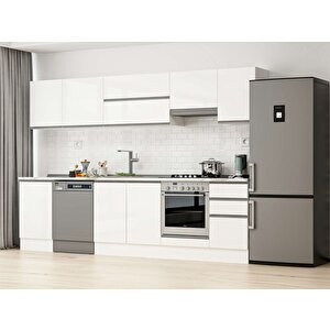 305x210 Cm High Gloss Mutfak Dolabı Beyaz Beyaz M-e90s50s45-1 Beyaz