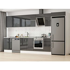 395x222 Cm High Gloss Mdf Mutfak Dolabı Beyaz Antrasıt Mb-e90s60s45-2 Antrasit