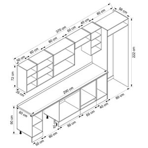 Alvinka 370x222 Cm High Gloss Mdf Mutfak Dolabı Beyaz Beyaz Mb-e80s50s40-2