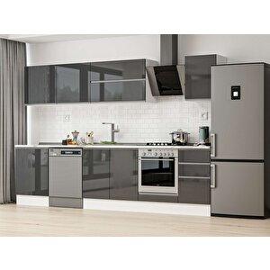 305x210 Cm High Gloss Mutfak Dolabı Beyaz Antrasıt M-e80s60s45-2 Antrasit