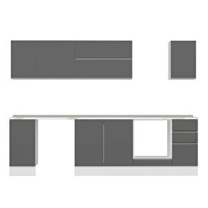 Alvinka 290x210 Cm High Gloss Mdf Mutfak Dolabı Beyaz Antrasıt M-e90s40s40-2