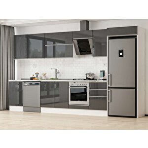 390x222 Cm High Gloss Mutfak Dolabı Beyaz Antrasıt Mb-e90s50s50-2 Antrasit
