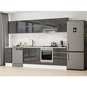 300x210 Cm High Gloss Mutfak Dolabı Beyaz Antrasıt M-e80s40s60-1 Antrasit