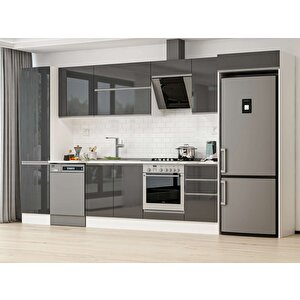 375x222 Cm High Gloss Mdf Mutfak Dolabı Beyaz Antrasıt Mbb-e80b50s45-2 Antrasit