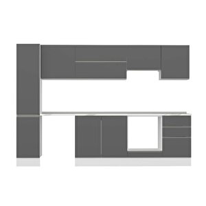 Alvinka 290x210 Cm High Gloss Mdf Mutfak Dolabı Beyaz Antrasıt Mb-e80b40s50-1