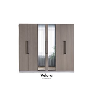 Stil (kum Beji) Modern 6 Kapaklı Aynalı Gardırop (dolap)