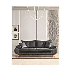 Azir Yataklı Koltuk & Bazalı Koltuk & Üçlü Kanepe (3'lü) - Antrasit Nubuk Bukle Kumaş