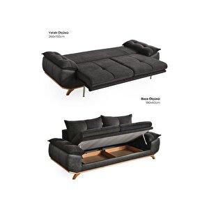 Azir Yataklı Koltuk & Bazalı Koltuk & Üçlü Kanepe (3'lü) - Antrasit Nubuk Bukle Kumaş