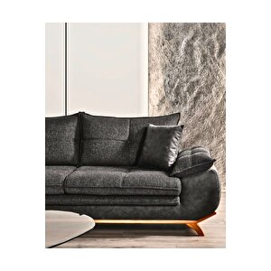 Azir Yataklı Koltuk & Bazalı Koltuk & Üçlü Kanepe (3'lü) - Antrasit Nubuk Bukle Kumaş