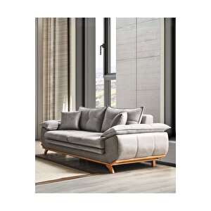 Azir Yataklı Koltuk & Bazalı Koltuk & Üçlü Kanepe (3'lü) - Gri Nubuk Bukle Kumaş