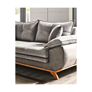 Azir Yataklı Koltuk & Bazalı Koltuk & Üçlü Kanepe (3'lü) - Gri Nubuk Bukle Kumaş