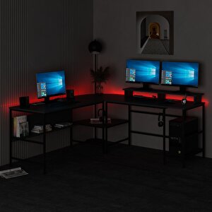 Greta Köşe Masa Set (led Işıklı) - Antrasit