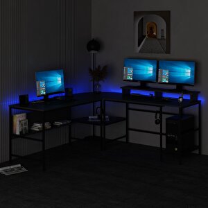 Greta Köşe Masa Set (led Işıklı) - Antrasit