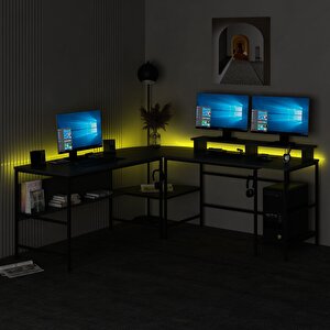 Greta Köşe Masa Set (led Işıklı) - Antrasit