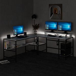 Greta Köşe Masa Set (led Işıklı) - Beyaz