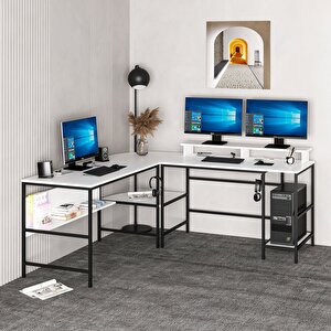Greta Köşe Masa Set (led Işıklı) - Beyaz