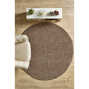 Modern Desensiz Koyu Kahve Halı Salon Halısı Oturma Odası Halısı Çocuk Halısı Yumuşak Halı Yuvarlak 120x120 cm