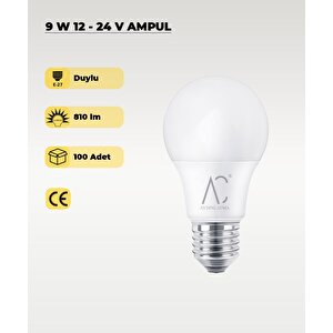 9w 12-24v  Ampul 6500k - Beyaz Işık - E-27 Duy - 100 Adet