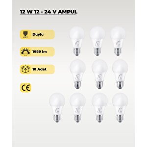 12w 12-24v  Ampul 6500k - Beyaz Işık - E-27 Duy - 10 Adet