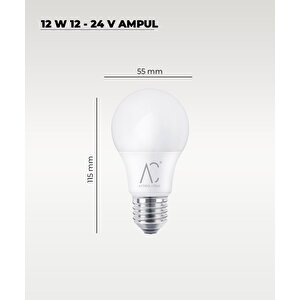 12w 12-24v  Ampul 6500k - Beyaz Işık - E-27 Duy - 10 Adet