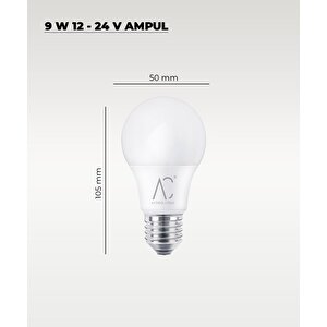 9w 12-24v  Ampul 6500k - Beyaz Işık - E-27 Duy - 10 Adet