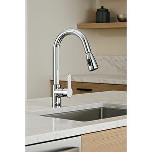 Spiral Uçlu Çekilebilir Mutfak Bataryası- Tamamen Pirinç