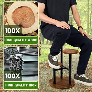 Çiçeklik 3 Raflı Saksılık Dekoratif 3 Raflı Çiçeklik Metal Doğal Ahşap Saksılık Çiçek Rafı Daire Model