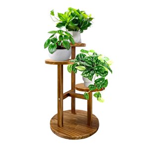 Çiçeklik 3 Raflı Saksılık Dekoratif 3 Raflı Çiçeklik Doğal Ahşap Saksılık Çiçek Rafı Daire Model