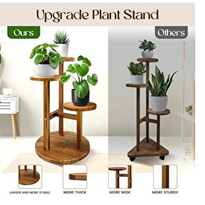 Çiçeklik 3 Raflı Saksılık Dekoratif 3 Raflı Çiçeklik Doğal Ahşap Saksılık Çiçek Rafı Daire Model