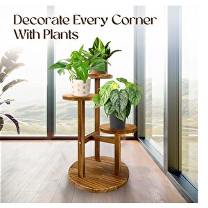 Çiçeklik 3 Raflı Saksılık Dekoratif 3 Raflı Çiçeklik Doğal Ahşap Saksılık Çiçek Rafı Daire Model