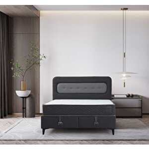 Elegant Baza Başlık Yatak Seti 180x200 - Siyah Ayak Prime Keten 48 180x200 cm