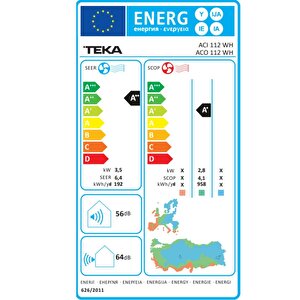 Teka Aci 112 Wh / Aco 112 Wh 12.000 Btu/h Soğutma  13.000 Btu/h Isıtma Inverter Duvar Tipi Klima