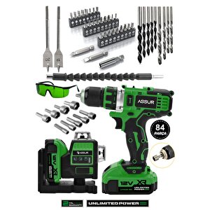 Profesyonel 12v Çift Akülü Vidalama 84 Parça & 12 Köşe 360° Lazer Hizalama Set