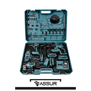 21v Darbeli Kömürsüz 4'lü Set Kırıcı Delici Hilti & Taşlama & Somun Sıkma Sökme & Matkap Vidalama