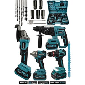 21v Darbeli Kömürsüz 4'lü Set Kırıcı Delici Hilti - Taşlama - Somun Sıkma Sökme - Matkap Vidalama