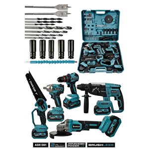 21v Darbeli Kömürsüz 5'li Set Kırıcı Delici Hilti - Taşlama - Somun Sıkma Sökme - Testere - Matkap Vidalama