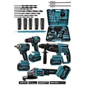 21v Darbeli Kömürsüz 4'lü Set Taşlama - Somun Sıkma Sökme - Matkap Vidalama -  Kırıcı Delici Hilti