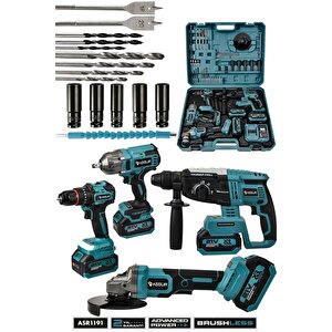 21v Darbeli Kömürsüz 4'lü Set Taşlama & Somun Sıkma Sökme & Matkap Vidalama & Kırıcı Delici Hilti