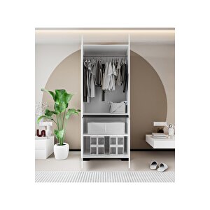 Floransa 4 Kapılı Flr-ıra Beyaz- Antrasit Gardırop-çok Amaçlı Dolap-yüklük