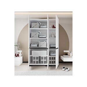 Floransa 6 Kapılı Flr-ırf Beyaz- Antrasit Gardırop-çok Amaçlı Dolap-yüklük